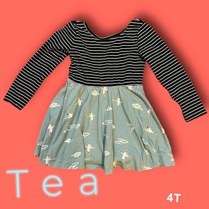 Tea 4T long sleeve stork dress with stripes